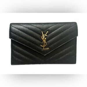 YSL Envelope Bag. Black with Gold Details